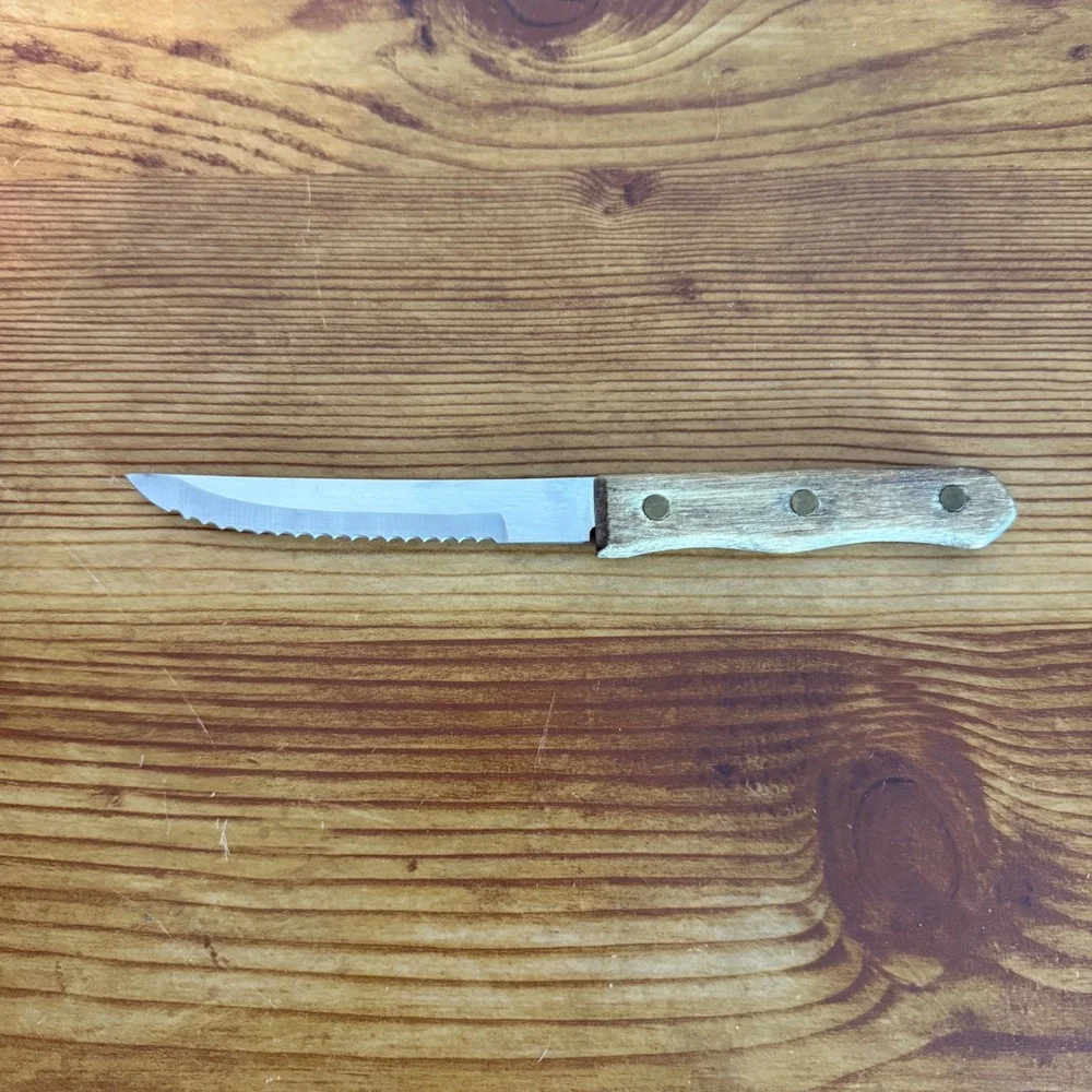 JA‎ Dornschaft Serrated Steak Knife Wooden Handle Stainless Steel Taiwan